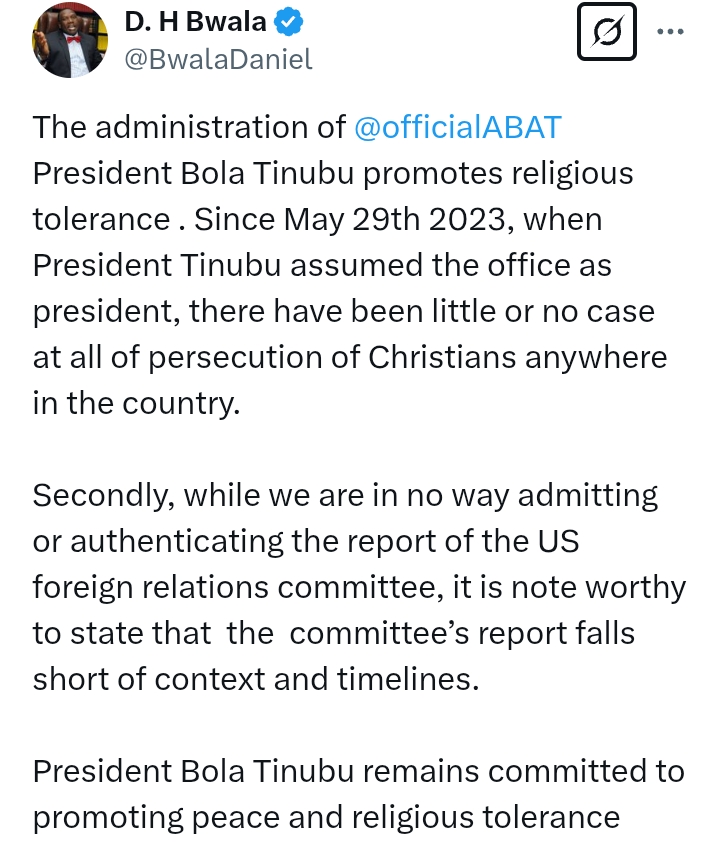 'There have been little or no case at all of pers*cution of Christians anywhere in the country' - Presidency