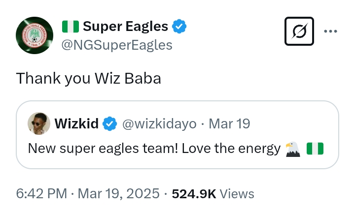 FIFA World Cup 2026 Qualification: 'New super eagles team! Love the energy' - Convo between Wizkid and Super Eagles