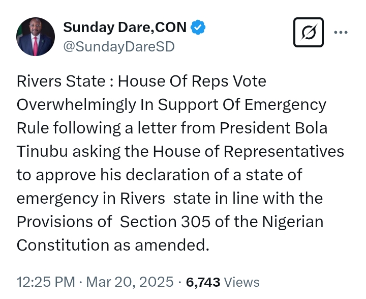 Rivers State: Presidency says, 'House Of Reps voted overwhelmingly In support of Emergency Rule'