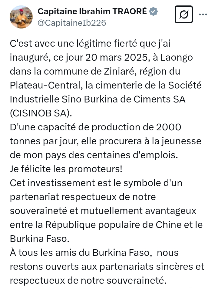 Burkina Faso: Captain Ibrahim Traore inaugurates cement plant in Laongo