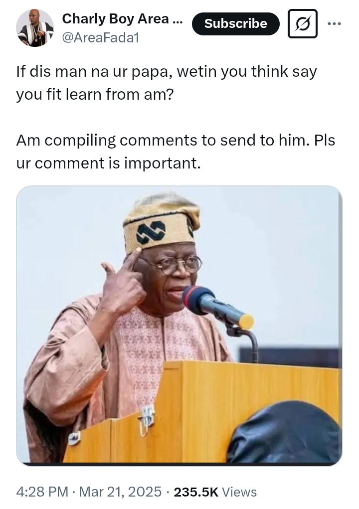 'If dis man na ur papa, wetin you think say you fit learn from am?' - Charly Boy