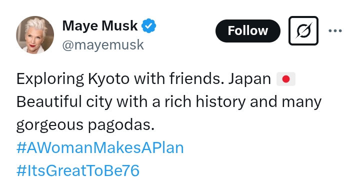 Photos: Maye Musk explores Kyoto, Japan with friends