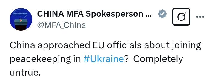 Russia-Ukraine: 'Completely untrue' China did not approach EU about joining peacekeeping in Ukraine - China MFA