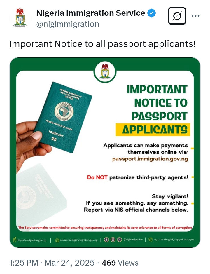 'Important Notice to all passport applicants!' - NIS