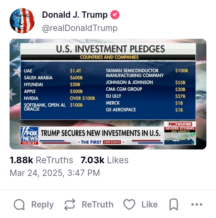 United States: 'US Investment Pledges - UAE $1.4t'