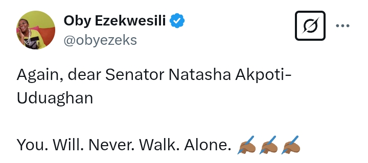 Akpabio V Natasha: 'You will never walk alone' - Ezekwesili