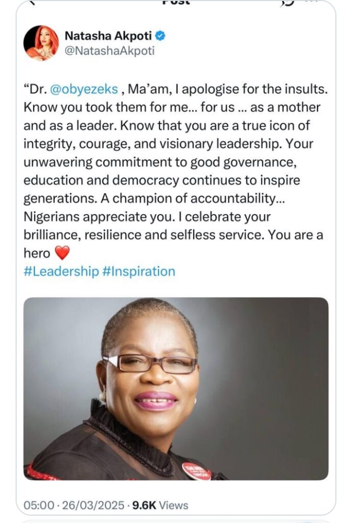 Akpabio V Natasha: 'A torrent of insults from any source is but a little price to pay in our resolve to see a Nigerian that Becomes' - Convo between Ezeks and Natasha