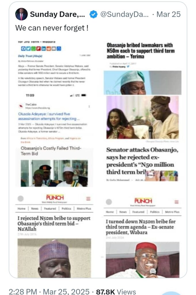 Rivers State: Presidency tags Obasanjo 'reckless' after accusing members of NASS 'of bribe-taking to pass State of Emergency declaration'