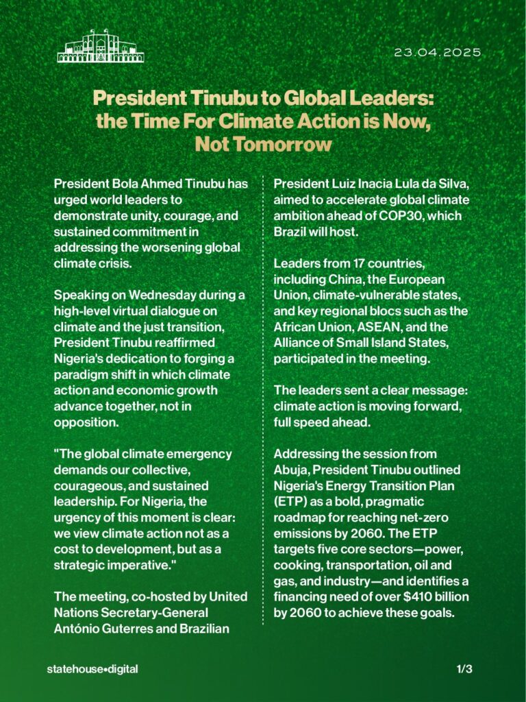 Climate Change: Time for climate action is now not tomorrow - President Tinubu to World Leaders