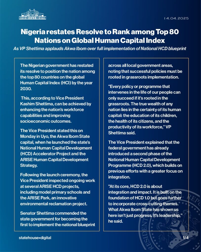 Nigeria restates resolve to rank among top 80 Nations on Global Human Capital Index