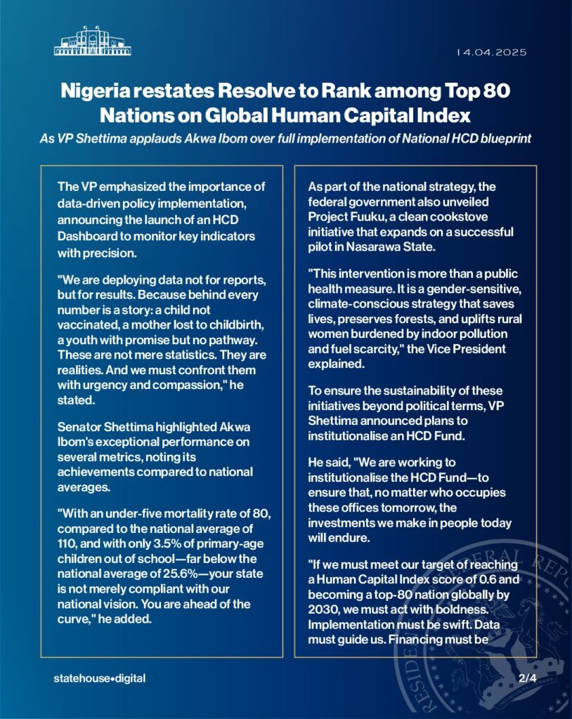 Nigeria restates resolve to rank among top 80 Nations on Global Human Capital Index