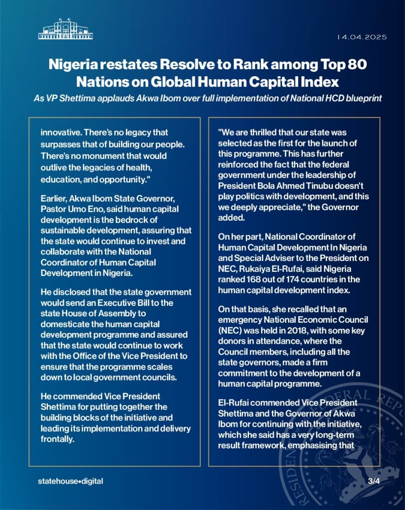 Nigeria restates resolve to rank among top 80 Nations on Global Human Capital Index