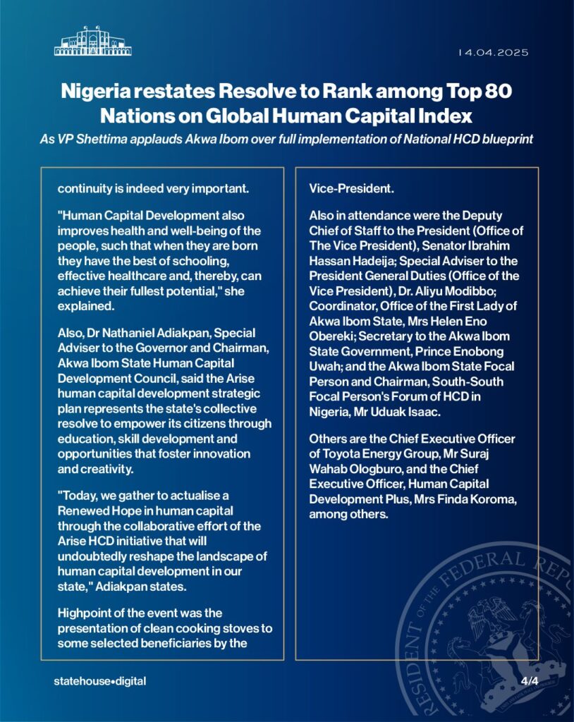 Nigeria restates resolve to rank among top 80 Nations on Global Human Capital Index