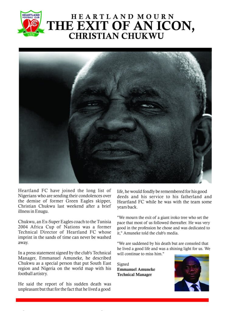 Christian Chukwu Passes At 74: Heartland FC mourns 'special person that put Nigeria on world map with his football artistry'