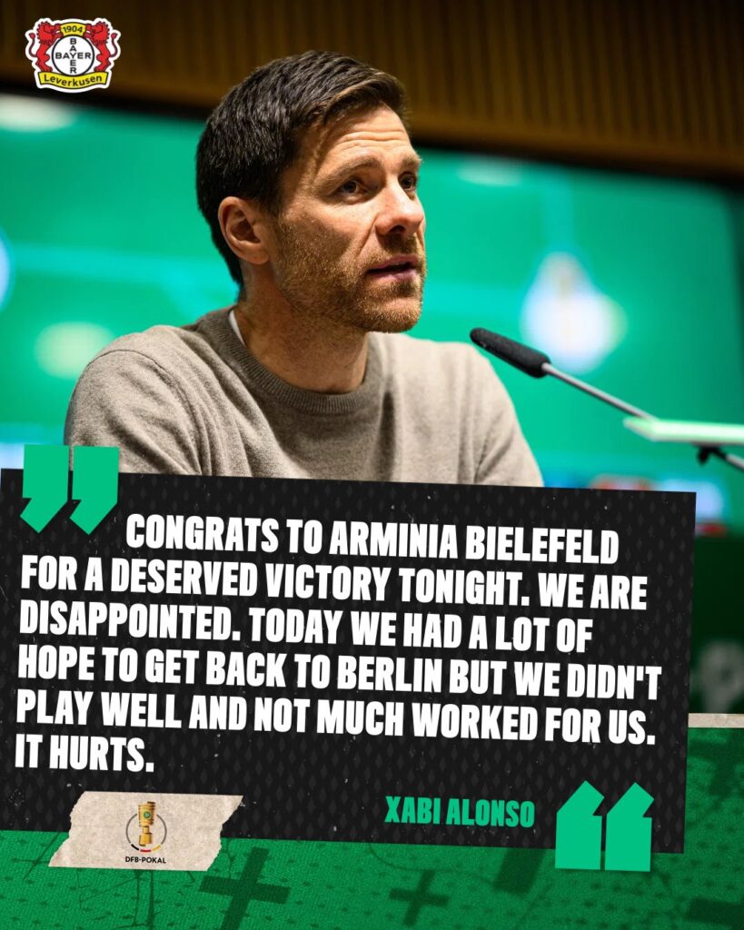 DFB Cup 2024/25: Arminia Bielefeld 2-1 Bayer Leverkusen - 'We are disappointed, we didn't play well' - Alonso