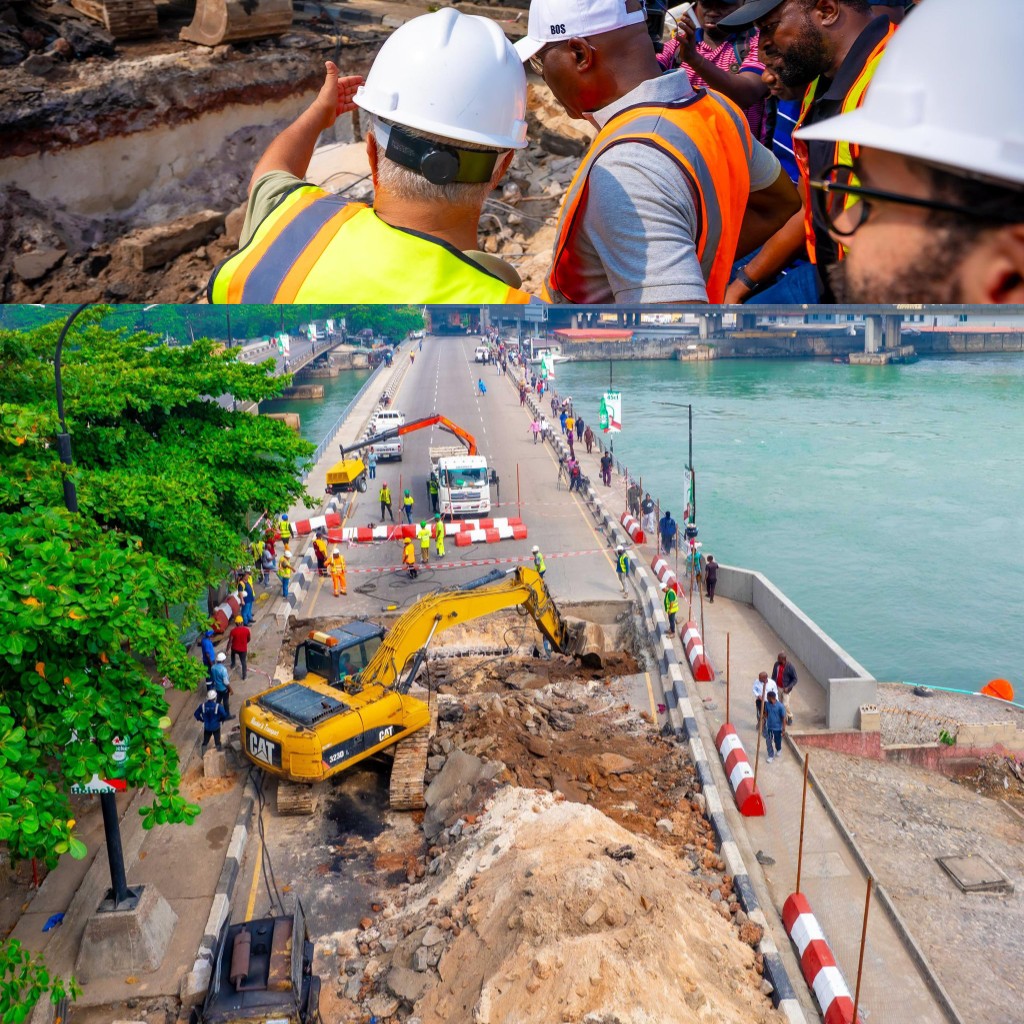 Lagos State: Photos – Sanwo-Olu assesses ongoing repair works  at Independence Bridge, apologizes for ‘severe traffic congestion’