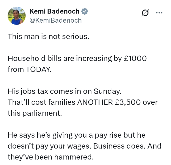United Kingdom: 'This man is not serious' - Kemi Badenoch blasts Keir Starmer after saying 'we're giving millions of Britons a pay rise'