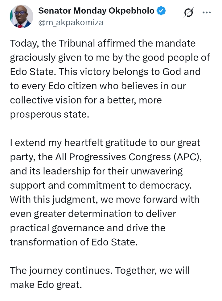 Edo State: Photos - Okpebholo celebrates after Tribunal affirms his election victory