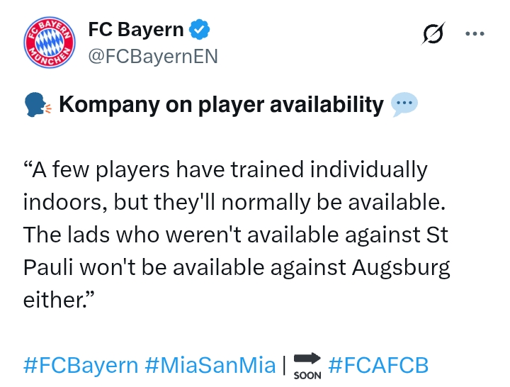 Bundesliga 2024/25: Augsburg V Bayern Munich - 'Traditionally not an easy game for us, they haven't lost in 11 games' - Kompany