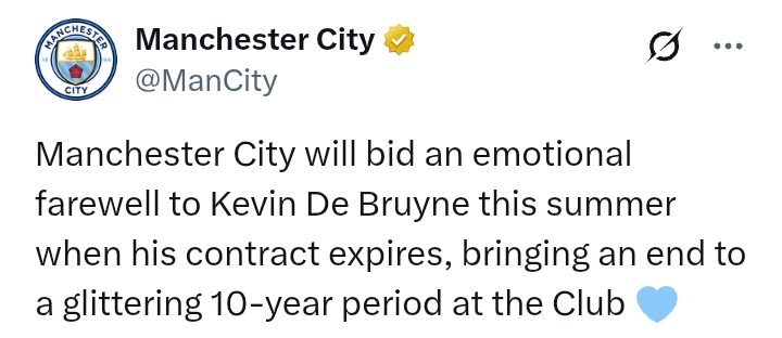Manchester City bid 'emotional farewell' to Kevin De Bruyne as Belgian ends 10-year City career