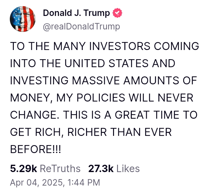 United States: 'This is a great time to get rich, richer than before' - President Trump