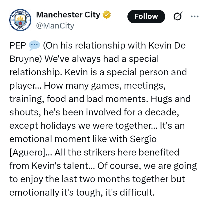 Manchester City: 'We are going to enjoy the last two months together but emotionally it's tough' - Guardiola on De Bruyne