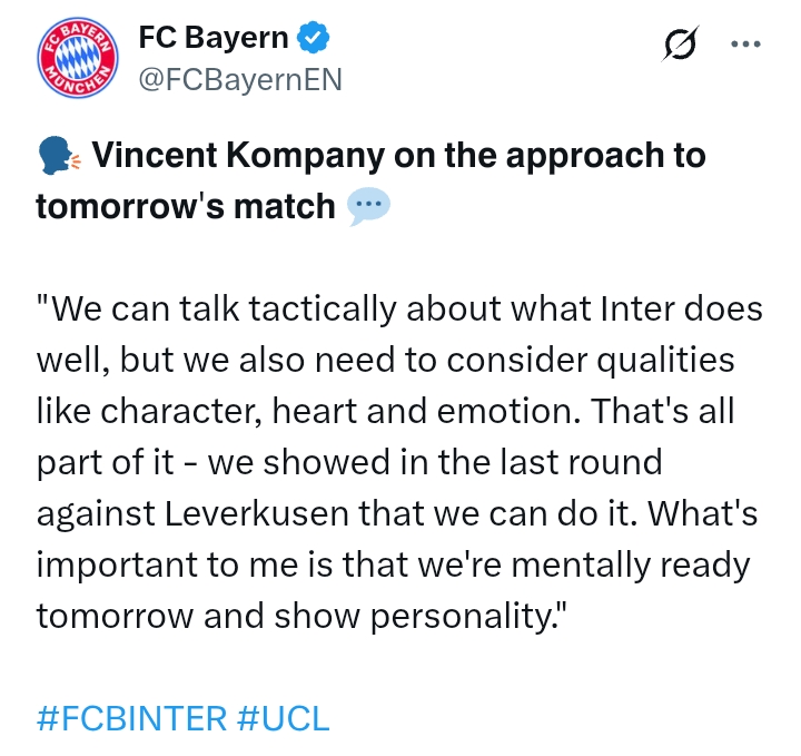 Uefa Champions League 2024/25: Bayern Munich V Inter - 'They're dangerous on counter-attack and set-pieces' - Kompany