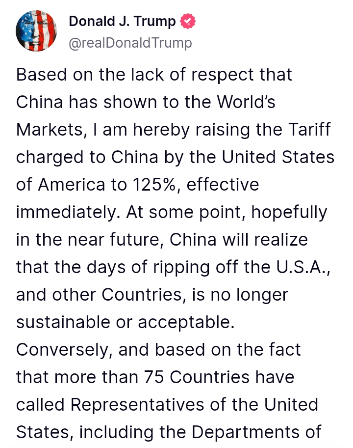 Trump Tariffs: Trump raises tariffs charged to China by USA to 125%