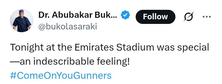 Uefa Champions League 2024/25: Arsenal 3-0 Real Madrid - 'Indescribable feeling' - Saraki
