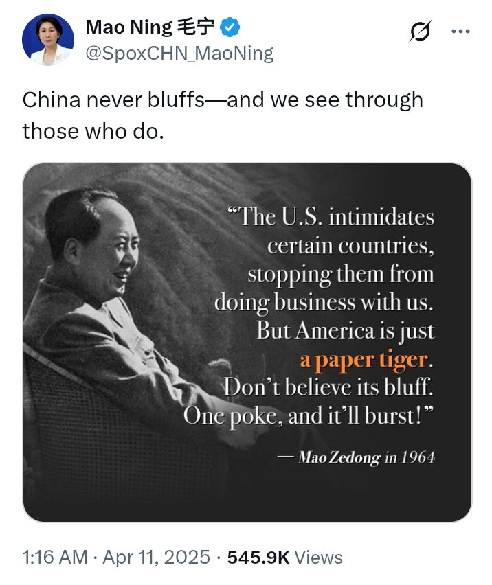 Trump Tariffs: 'China never bluffs' - Chinese MFA Spox, Mao Ning