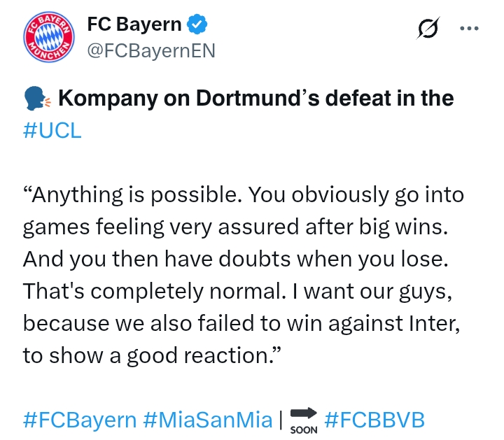 Bundesliga 2024/25: Bayern Munich V Dortmund - 'The fact it's #DerKlassiker is an extra ingredient' - Kompany