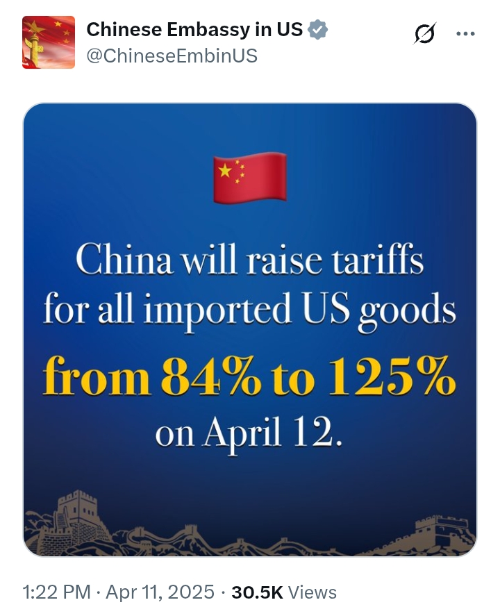 Trump Tariffs: 'China will raise tariffs for all imported US goods from 84% to 125%'