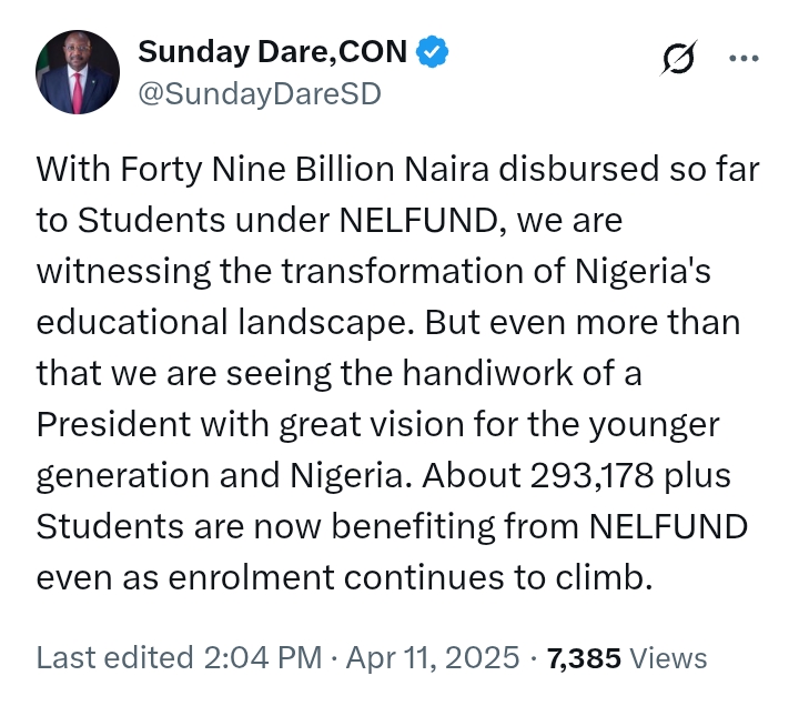 NELFUND: 'So far, ₦49 billion disbursed to 293,178 plus Students' - Presidency