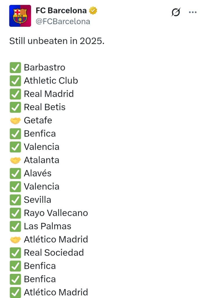 Barcelona are 'still unbeaten in 2025'