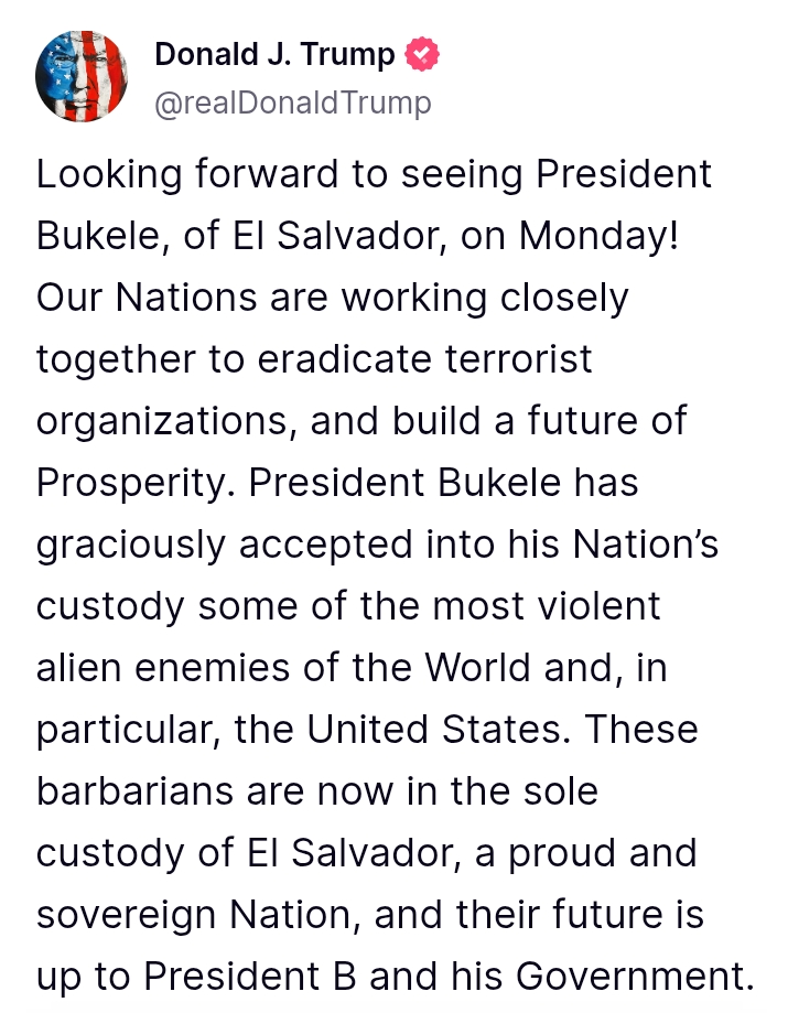 Trump and Bukele 'working closely together to eradicate terrorist organizations'