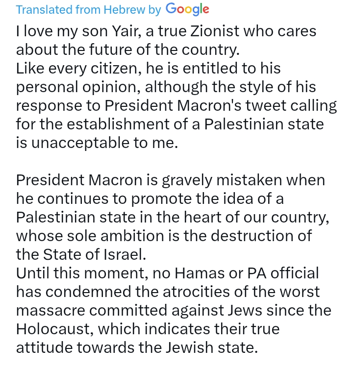 'President Macron is gravely mistaken when he continues to promote the idea of a Palestinian state' - PM Netanyahu