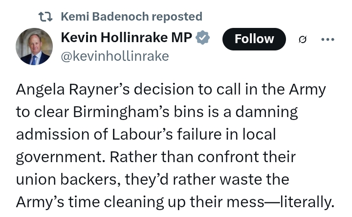 United Kingdom: 'Britain deserves better' - Kemi Badenoch reacts after Starmer's Labour calls Army 'to help clear the bins'