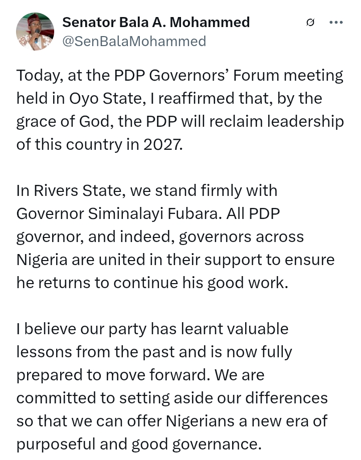 2027 Election: 'PDP will reclaim leadership of this country in 2027' - Governor Mohammed