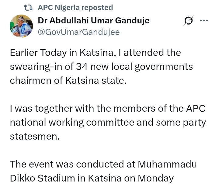 Photos: Ganduje attends swearing-in of 34 new local governments chairman of Katsina State