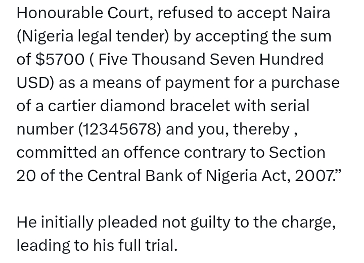Court jails man for refusal to accept Naira as legal tender