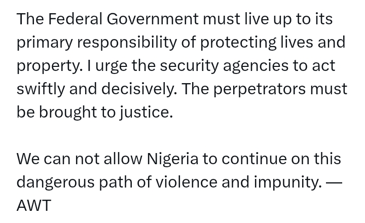 K*llings In Plateau State: 'The Federal Government must live up to its primary responsibility of protecting lives and property' - Tambuwal