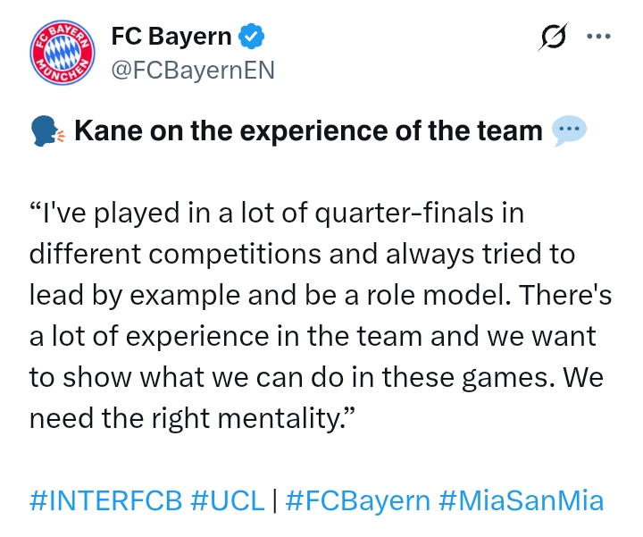 Uefa Champions League 2024/25: Inter V Bayern Munich - 'They're a very good team, we expect another tough game' - Kane