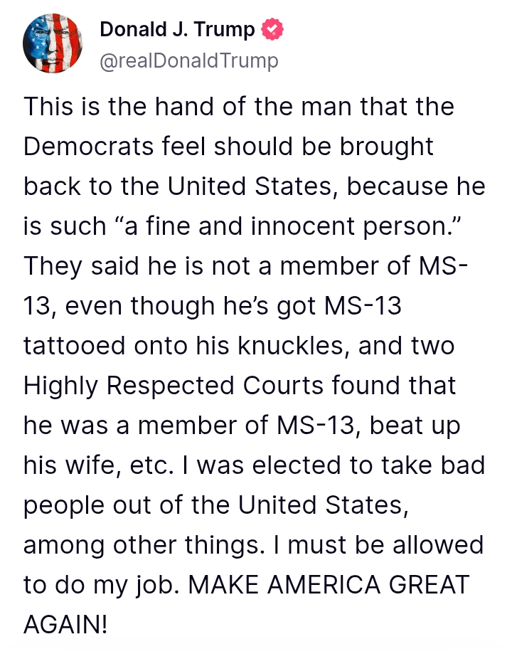 'He beat up his wife' - Trump shows 'hand of man Democrats feel should be brought back to the United States'
