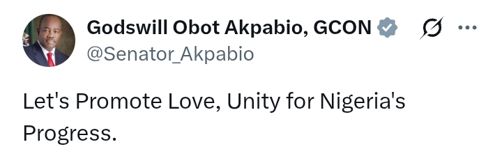 Easter 2025: 'Let's promote Love, Unity for Nigeria's progress' - Akpabio