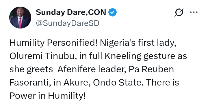 'First Lady Oluremi Tinubu is humility personified' - Sunday Dare