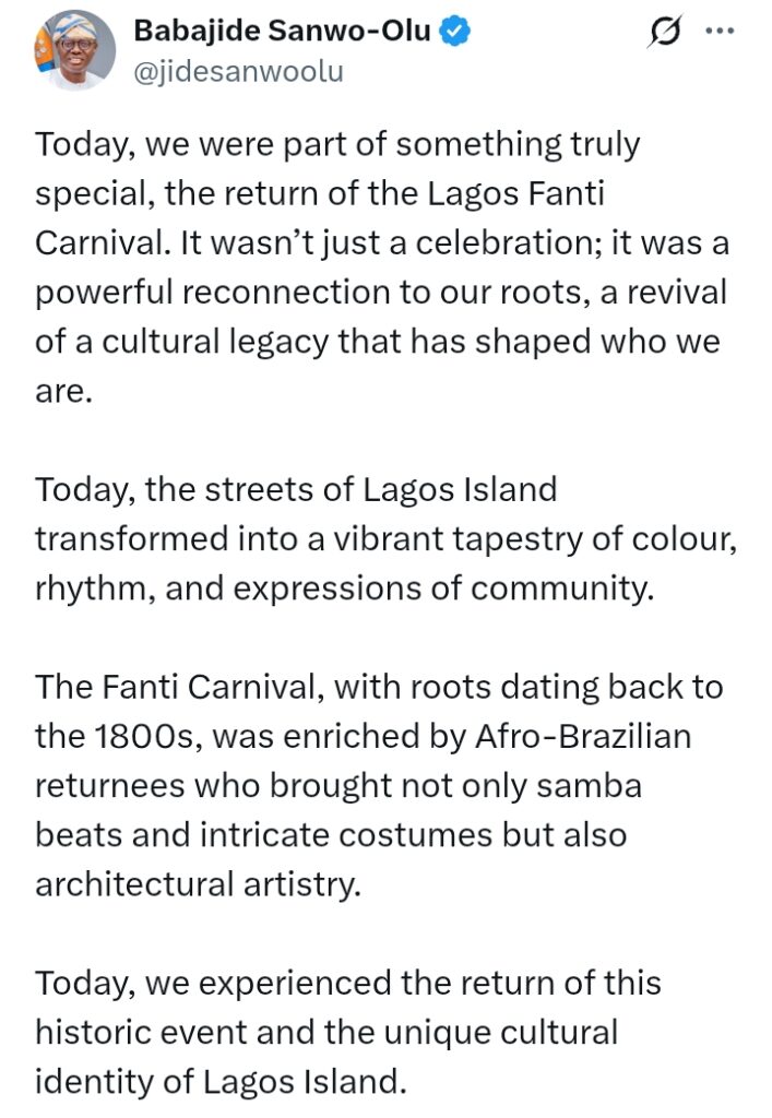 Lagos Fanti Carnival: Photos - 'A powerful reconnection to our roots' - Sanwo-Olu