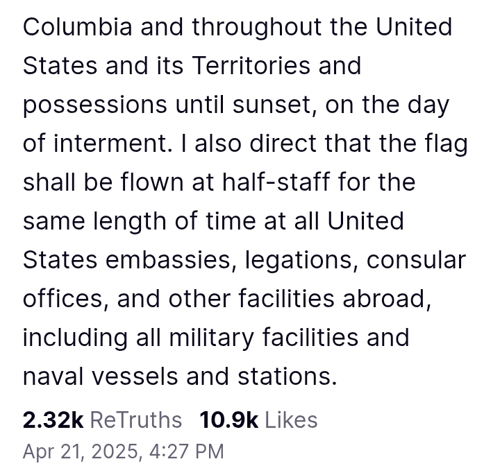 Pope Francis Passes At 88: Trump orders flag of the United States be flown at half-staff at the White House