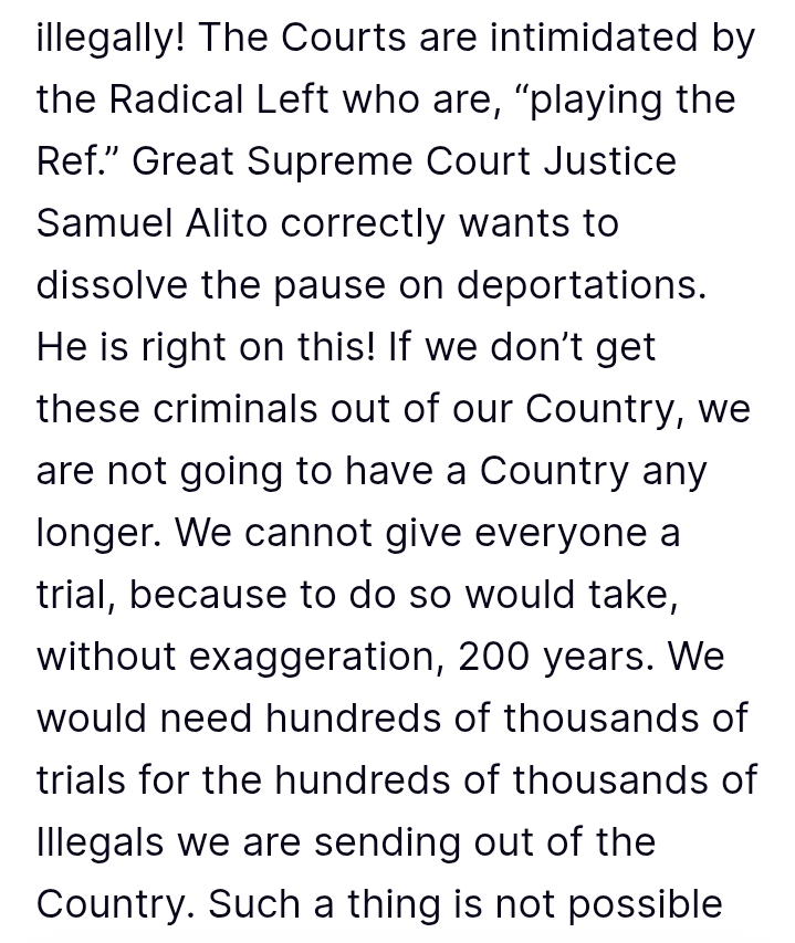 United States: 'I want to remove criminals from our Country, but the Courts don’t seem to want me to do that' - President Trump
