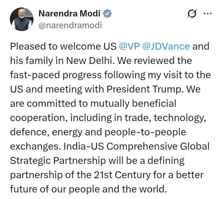 US-India: PM Modi receives US VP JD Vance and family in New Delhi
