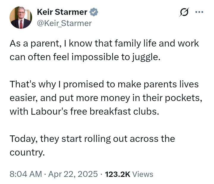 United Kingdom: PM Starmer rolls out free breakfast club across the country 'to make parents lives easier'